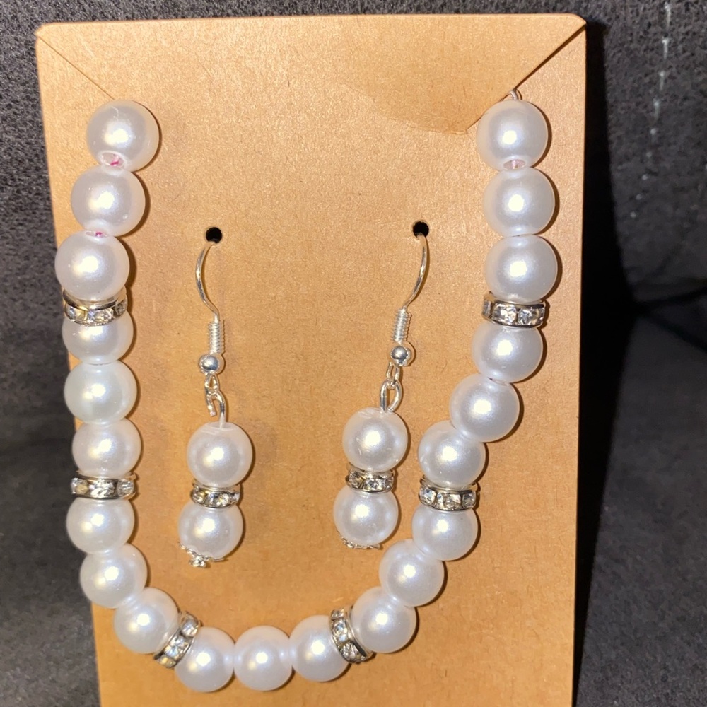 Handmade white beats bracelet and earring set